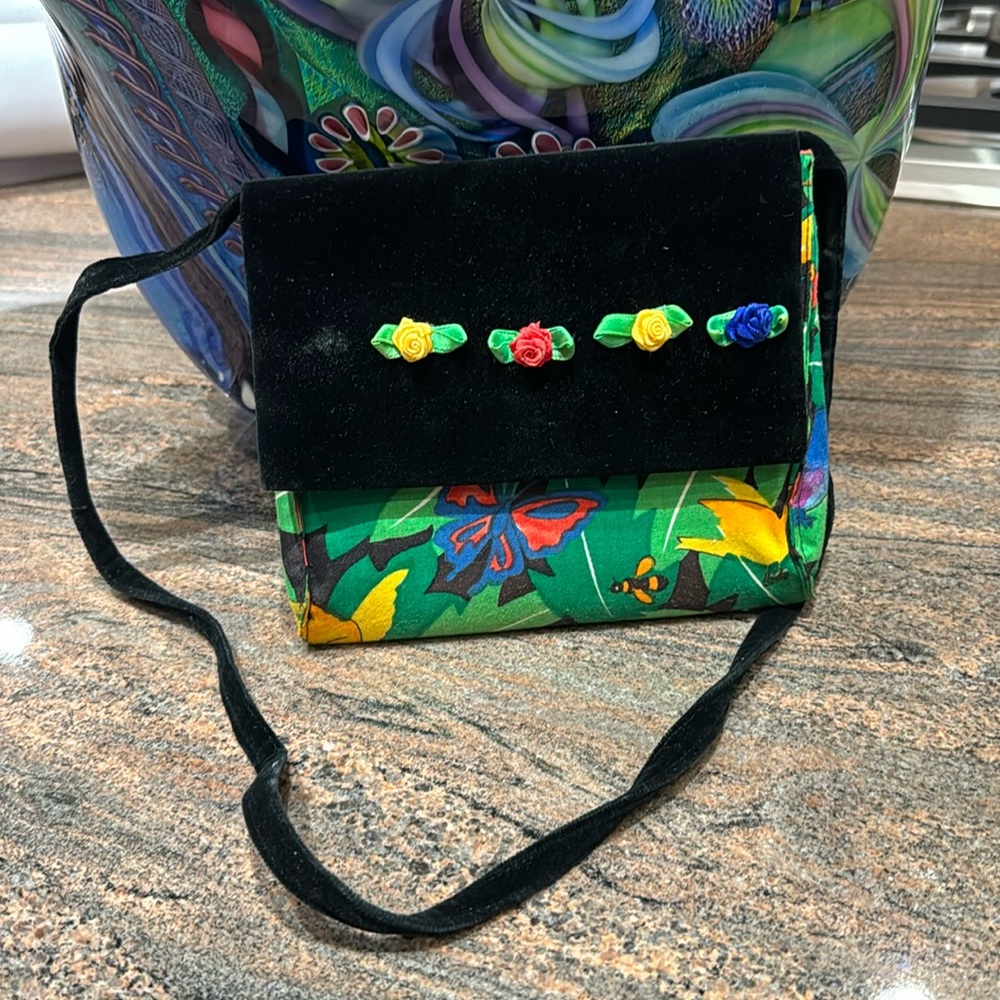 Little Girl Mini Velvet & Canvas Floral Purse